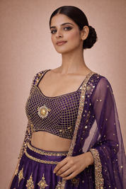 Purple Raw Silk Embroidered Blouse | DIVA