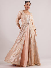 Exquisite Rose Gold Mastani Lehenga with All-Over Sequin & Embroidery Work