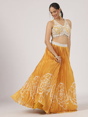 Radiant Mustard Pleated Lehenga with Embroidered Blouse & Sheer Dupatta