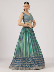 Teal & Blue Bandhani Lehenga with Embroidered Blouse & Dupatta