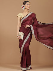 Satin Silk Saree with Delicate Stonework Border