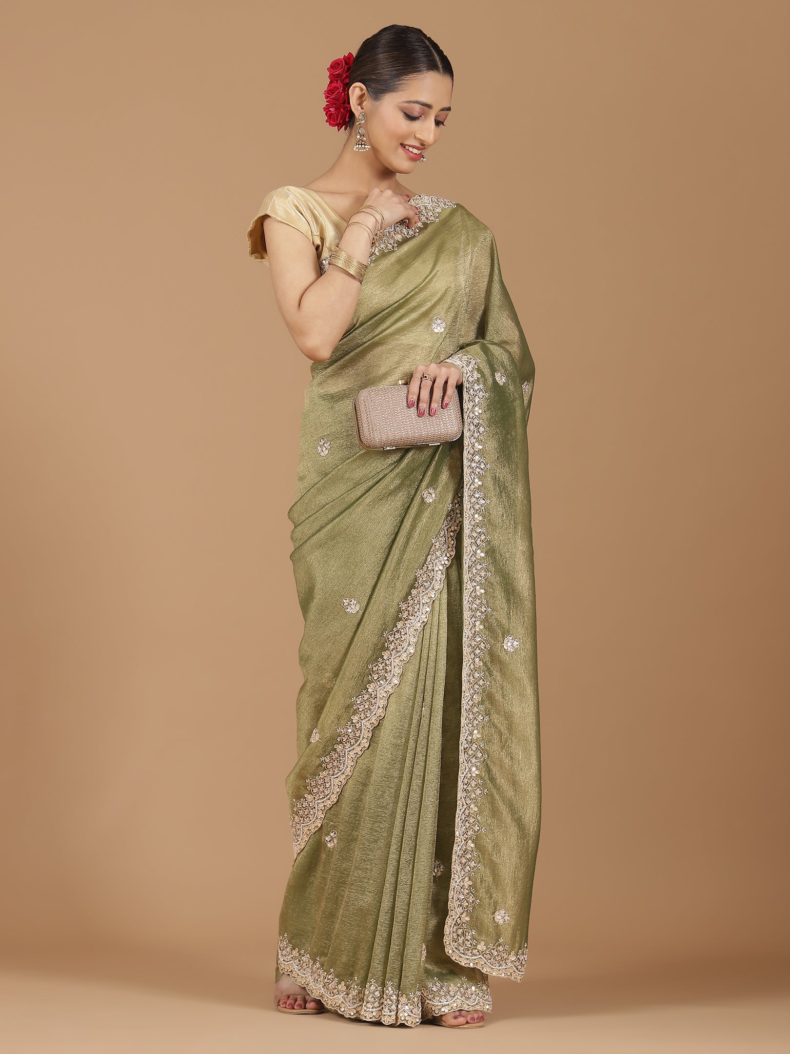 Tissue Silk Saree with Intricate Stonework Border