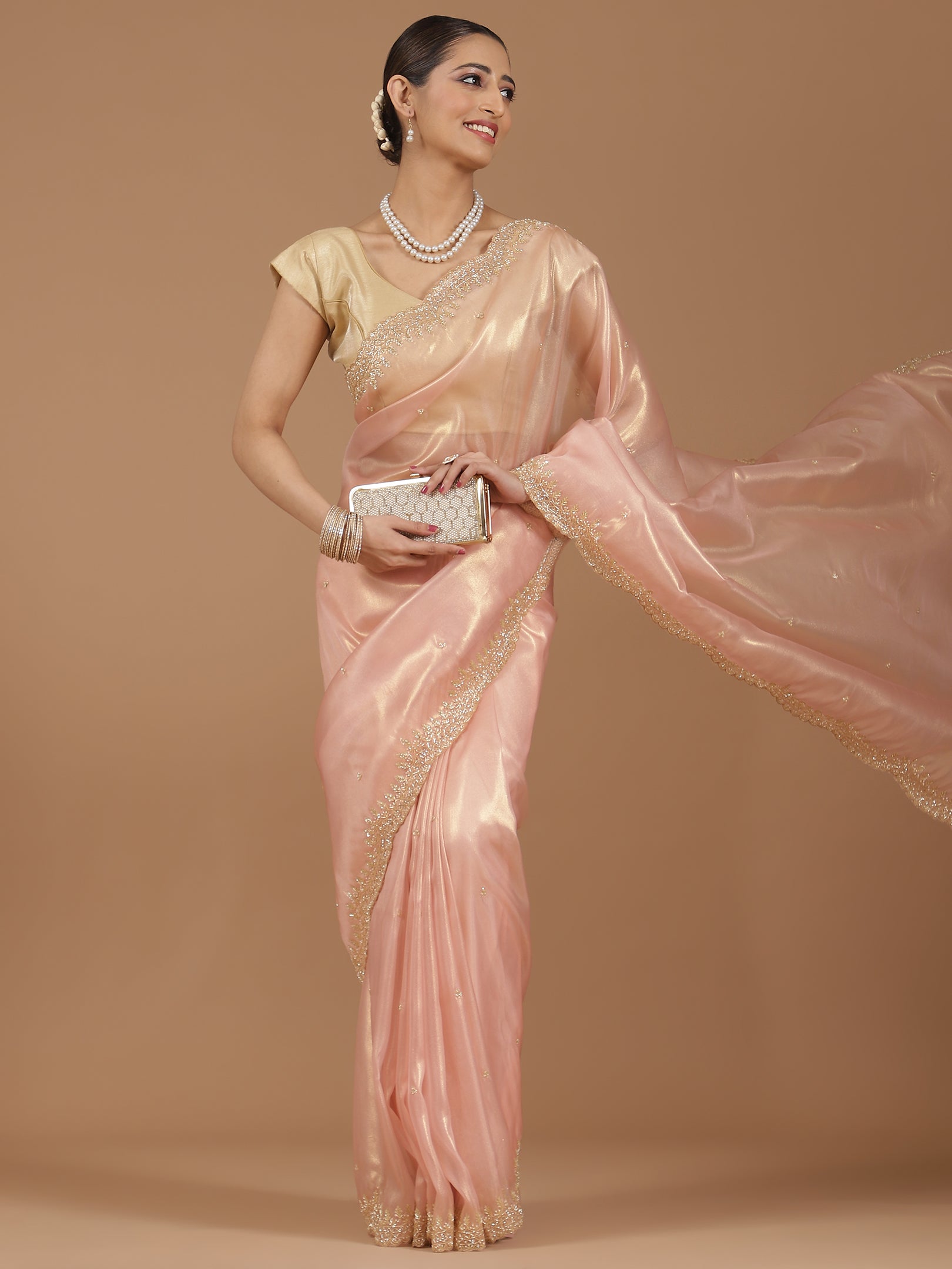 Pearl Embroidered Organza Saree