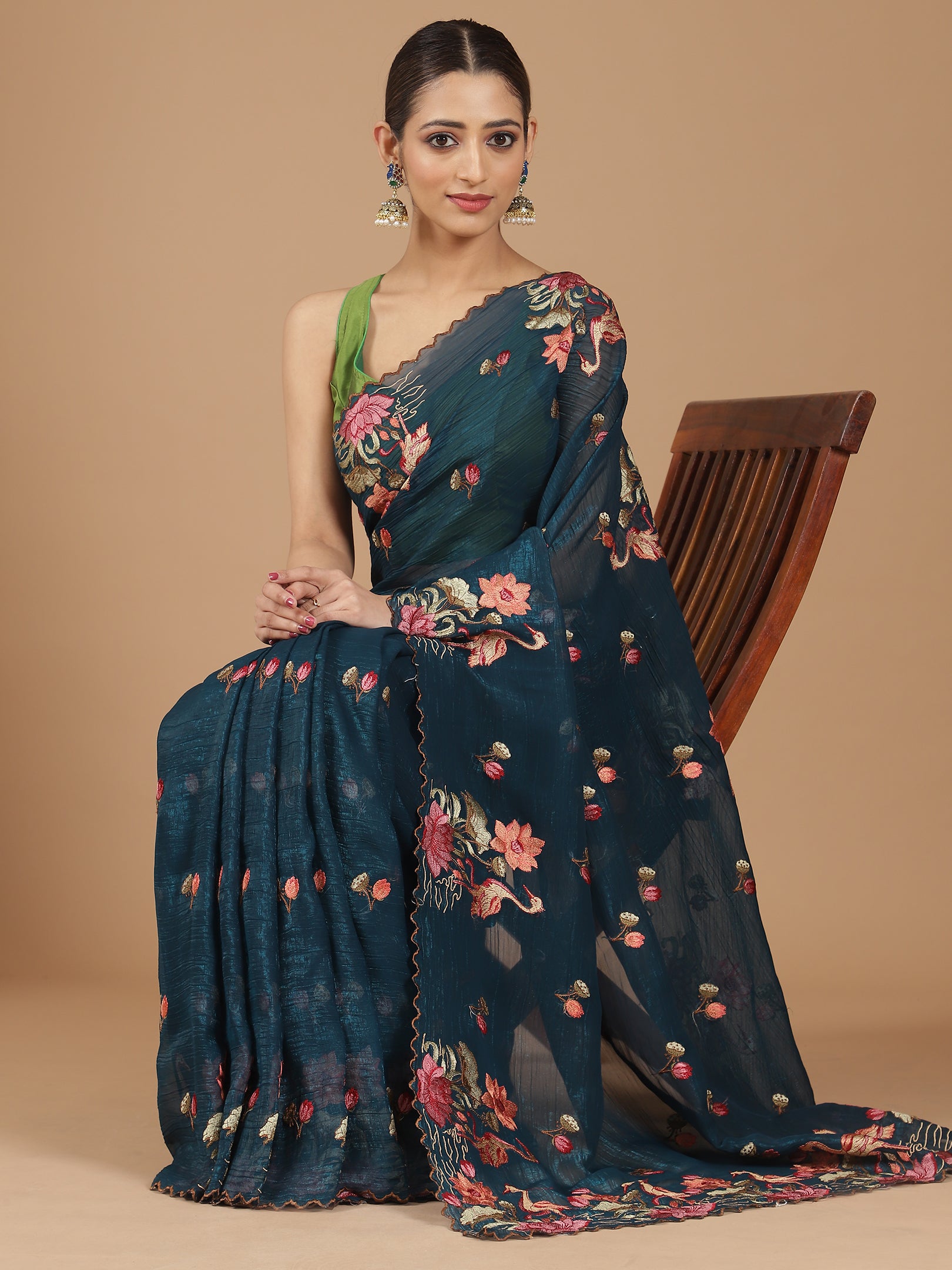 Elegant Floral Embroidered Saree with a Contemporary Touch