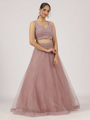 Mauve Pink Net Lehenga with Sequin Embroidery & Designer Blouse