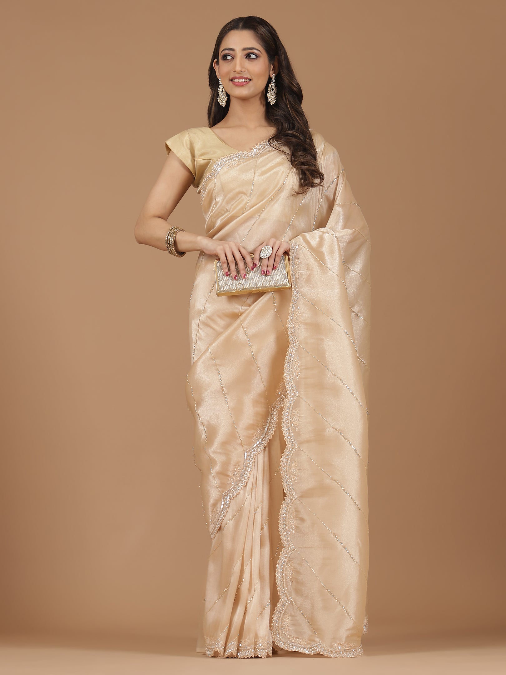 Radiant Cream Organza Saree with Delicate Embellishments