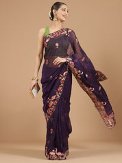 Regal Purple Organza Saree with Exquisite Embroidery