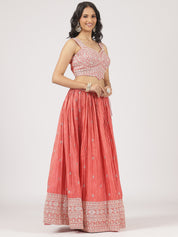 Elegant Peach Raw Silk Lehenga with Sequin Embroidered Blouse