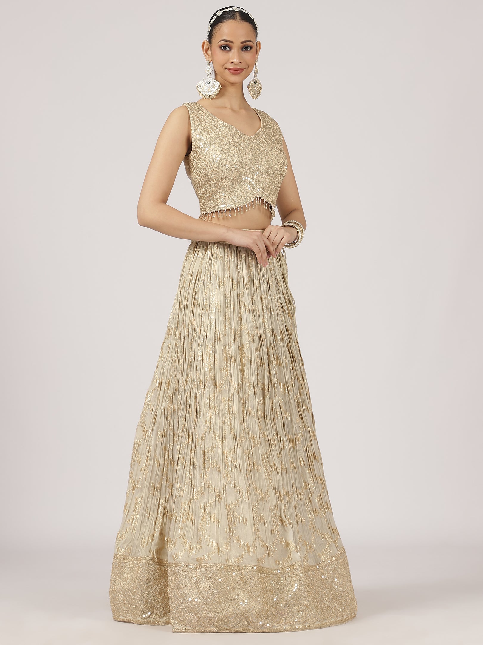 Radiant Gold Raw Silk Lehenga with Sequin Embroidered Blouse