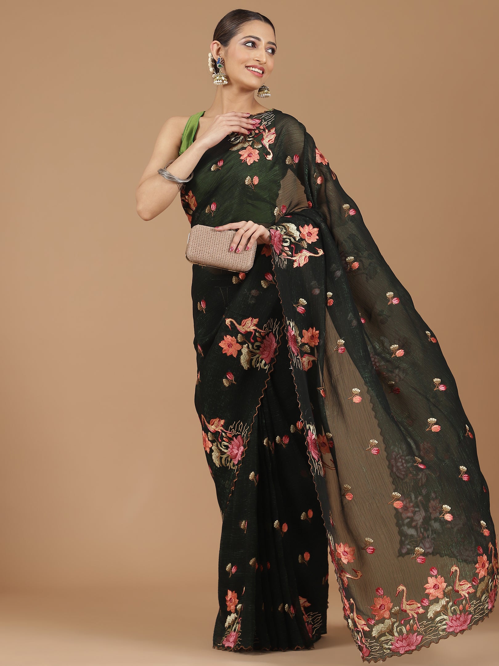 Elegant Floral Embroidered Saree with a Contemporary Touch