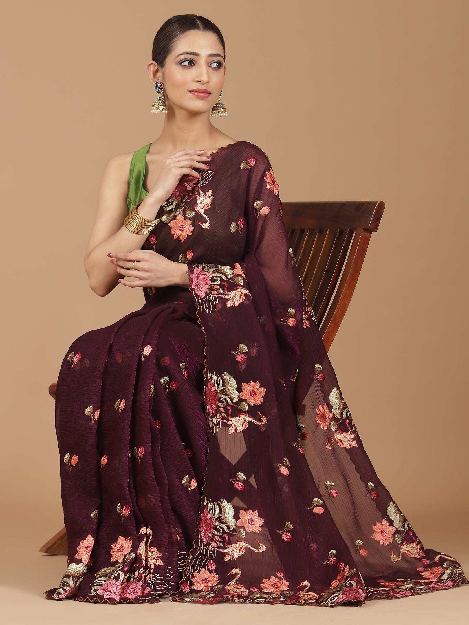 Elegant Floral Embroidered Saree with a Contemporary Touch