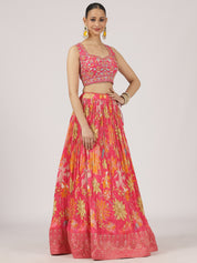 Vibrant Multi-Pink Satin Silk Lehenga with Embroidered Blouse