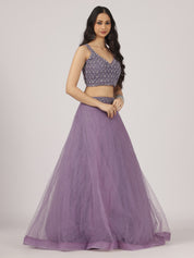 Lavender Net Lehenga with Intricate Sequin & Embroidery Work