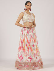 Elegant White & Pink Silk Lehenga with Embroidery & Sequins Work