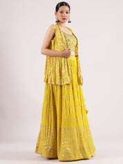 Vibrant Neon Yellow Georgette Lehenga with Sequin Embroidered Spaghetti Blouse