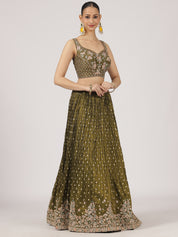 Elegant Olive Green Silk Lehenga with Intricate Embroidery