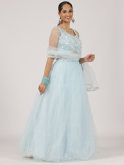 Sky Blue Embroidered Net Lehenga with Sequins & Mirror Work