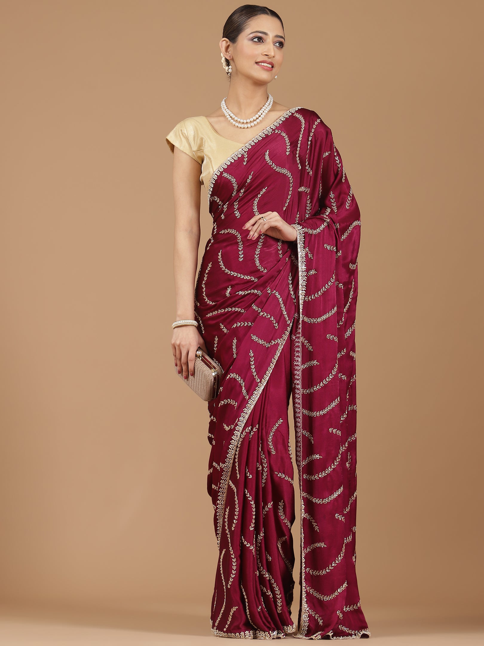 Satin Silk Saree with Sparkling Sequin Embroidery