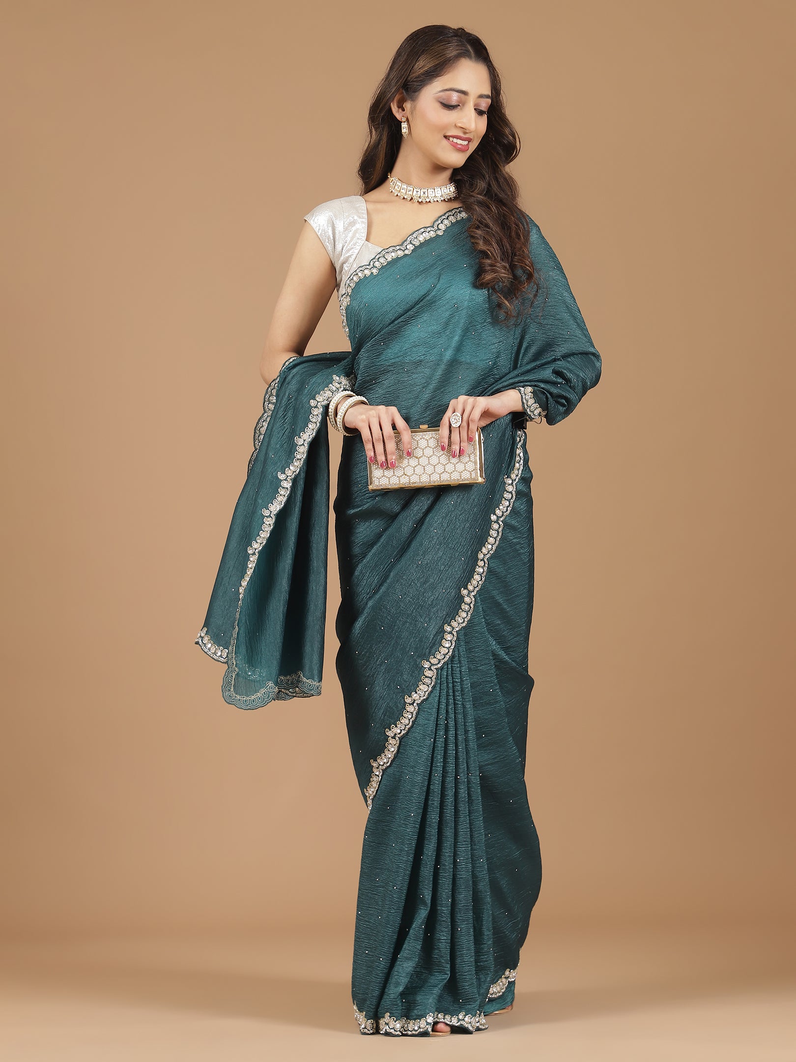 Crushed Silk Saree with Embellished Border