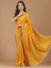 Crushed Silk Saree with Embroidered Border