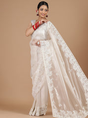 Ethereal Pure White Organza Tissue Saree with Scallop Sugar Beads Embroidery