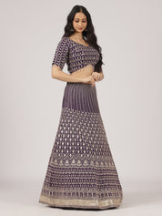 Imperial Violet Georgette Lehenga with Intricate Zari Embroidery & Mirror Work