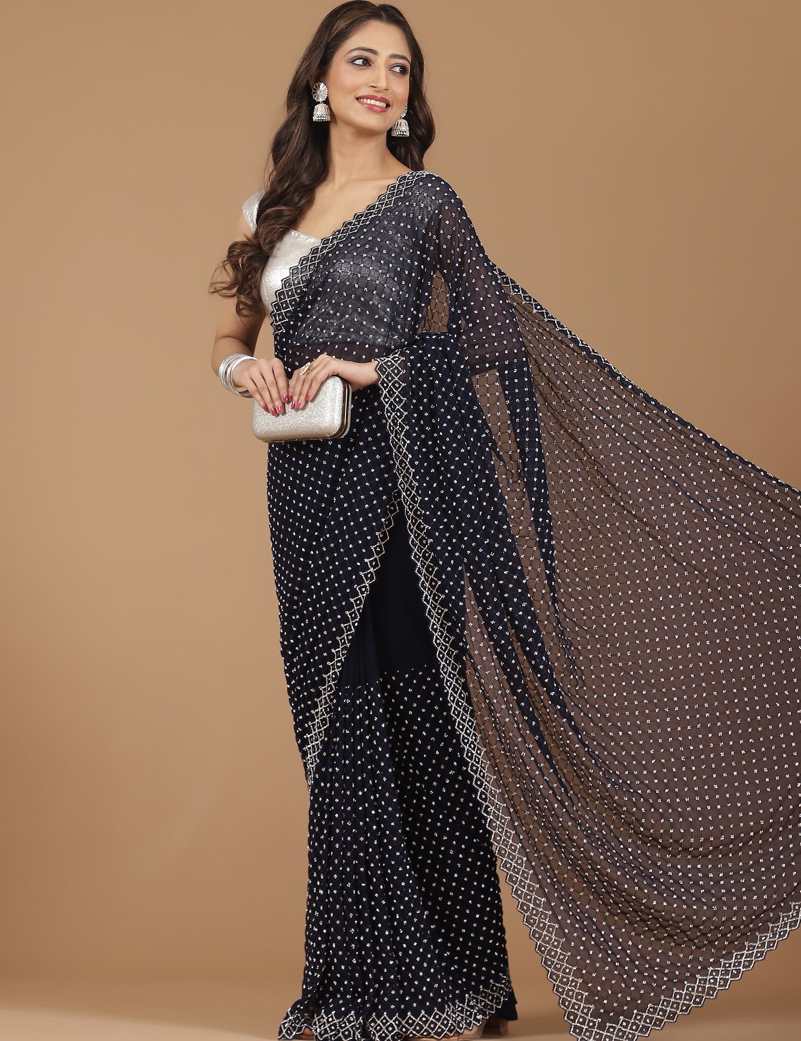 Bandhani Georgette Saree with Mirror Work Border