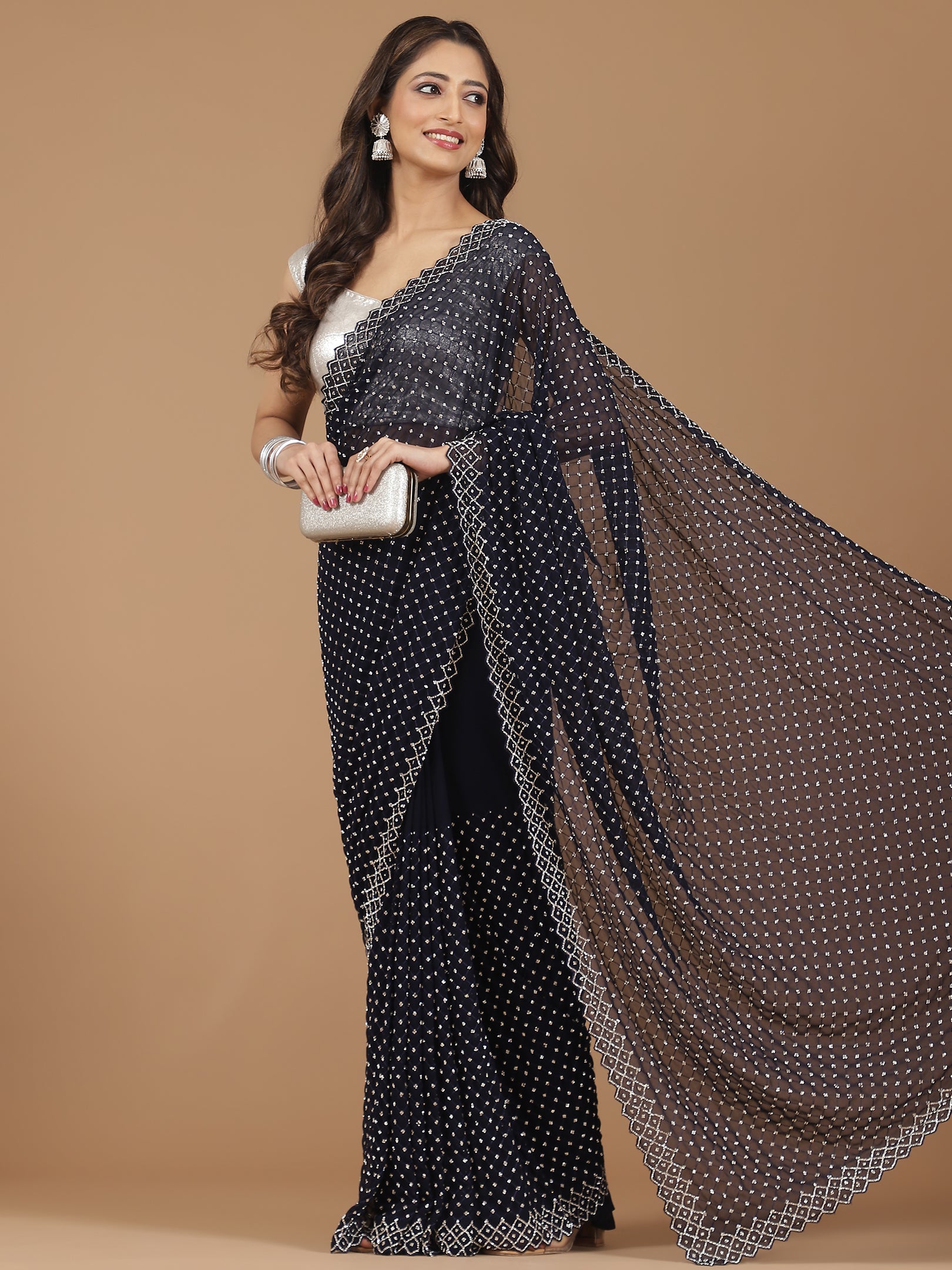 Bandhani Georgette Saree with Mirror Work Border