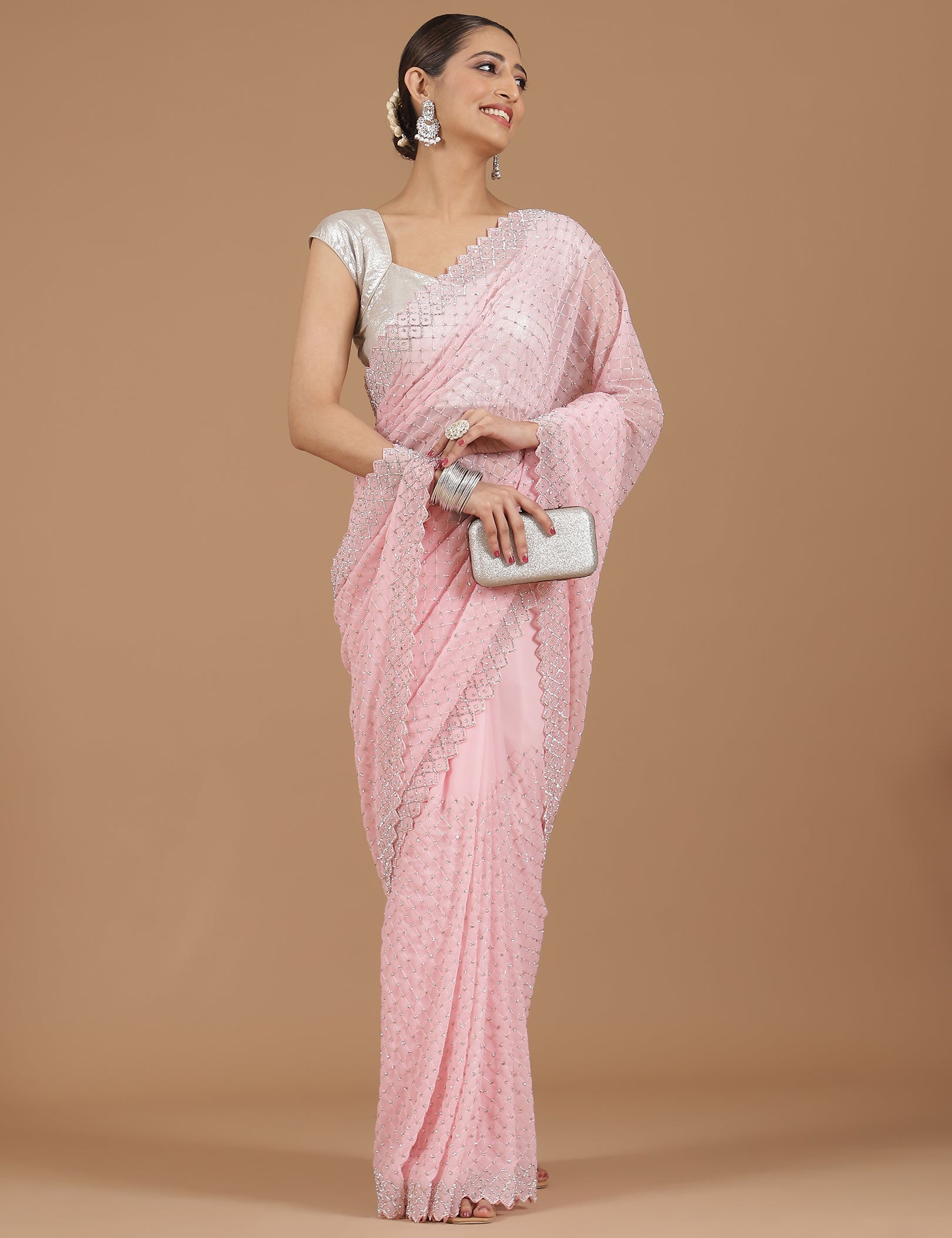 Bandhani Georgette Saree with Mirror Work Border