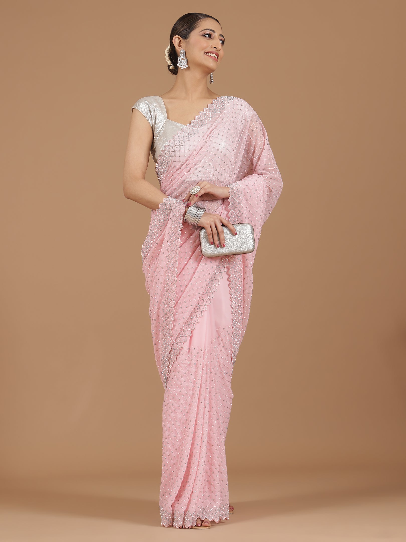 Bandhani Georgette Saree with Mirror Work Border