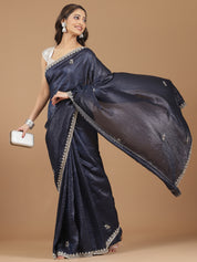 Crushed Silk Saree with Embroidered Border