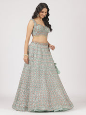 Stunning Sea Green Net Lehenga with Sequin & Stone Work