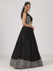 Jet Black Mirror Work Lehenga with Embroidered Jacket