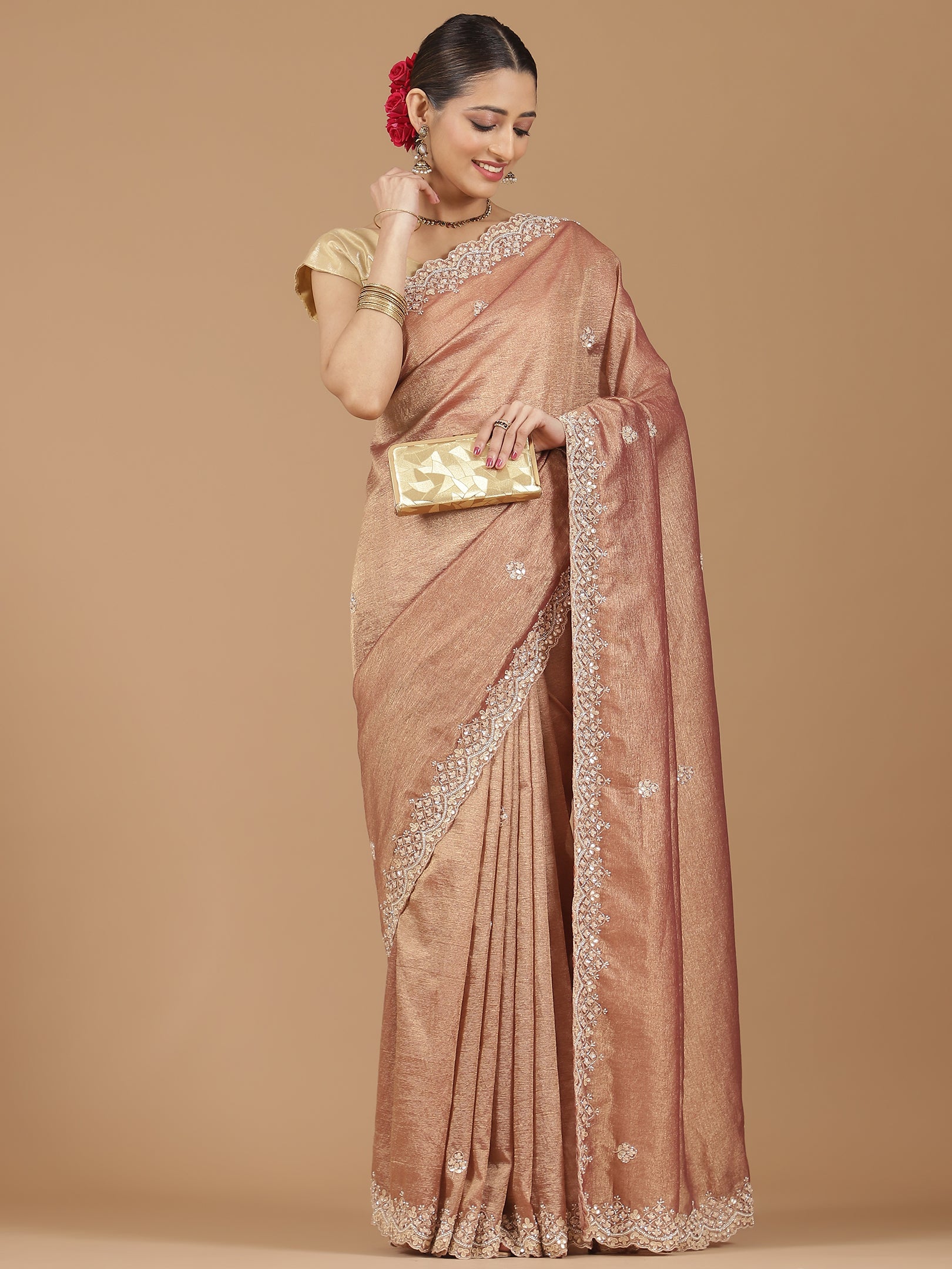 Tissue Silk Saree with Intricate Stonework Border