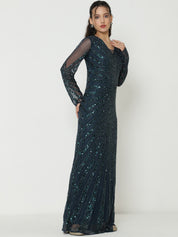 Stunning Blue Gowns  with Knitted Sequin Work