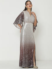 Elegant Silver & Brown Gowns  with Knitted Sequin Detailing