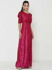 Elegant Magenta Gowns  with Knitted Sequin Work