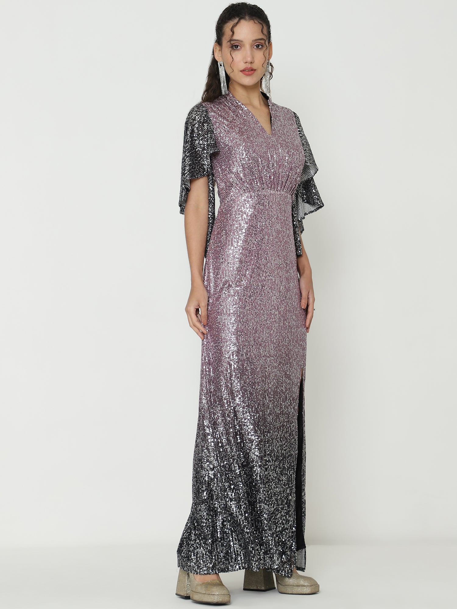 Graceful Lilac Gowns  with Intricate Knitted Sequin Detailing