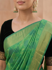 Kanchipuram Silk Saree in Emerald Green with Zari Woven Border