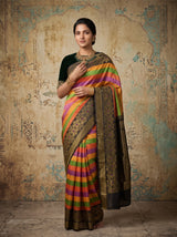 Kanchipuram Silk Saree with Multicolor Stripes & Zari Border