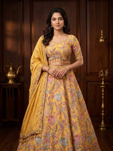 Mustard Raw Silk Bridal Lehenga with Floral Zari Embroidery