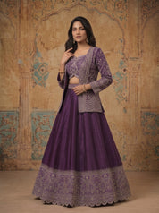Royal Purple Hand-Embroidered Raw Silk Lehenga Set with Couture Jacket