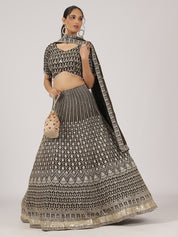 Obsidian Gold Embroidered Georgette Lehenga with Sequin Work