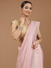 Net Saree with Delicate Floral Embroidery & Scalloped Border