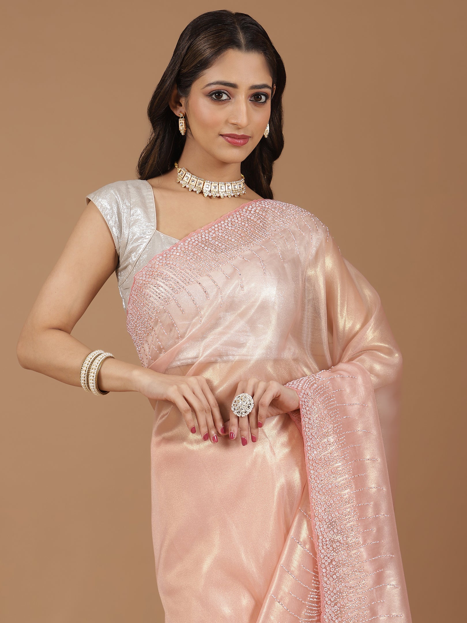 Satin Georgette Saree with Delicate Stone Work