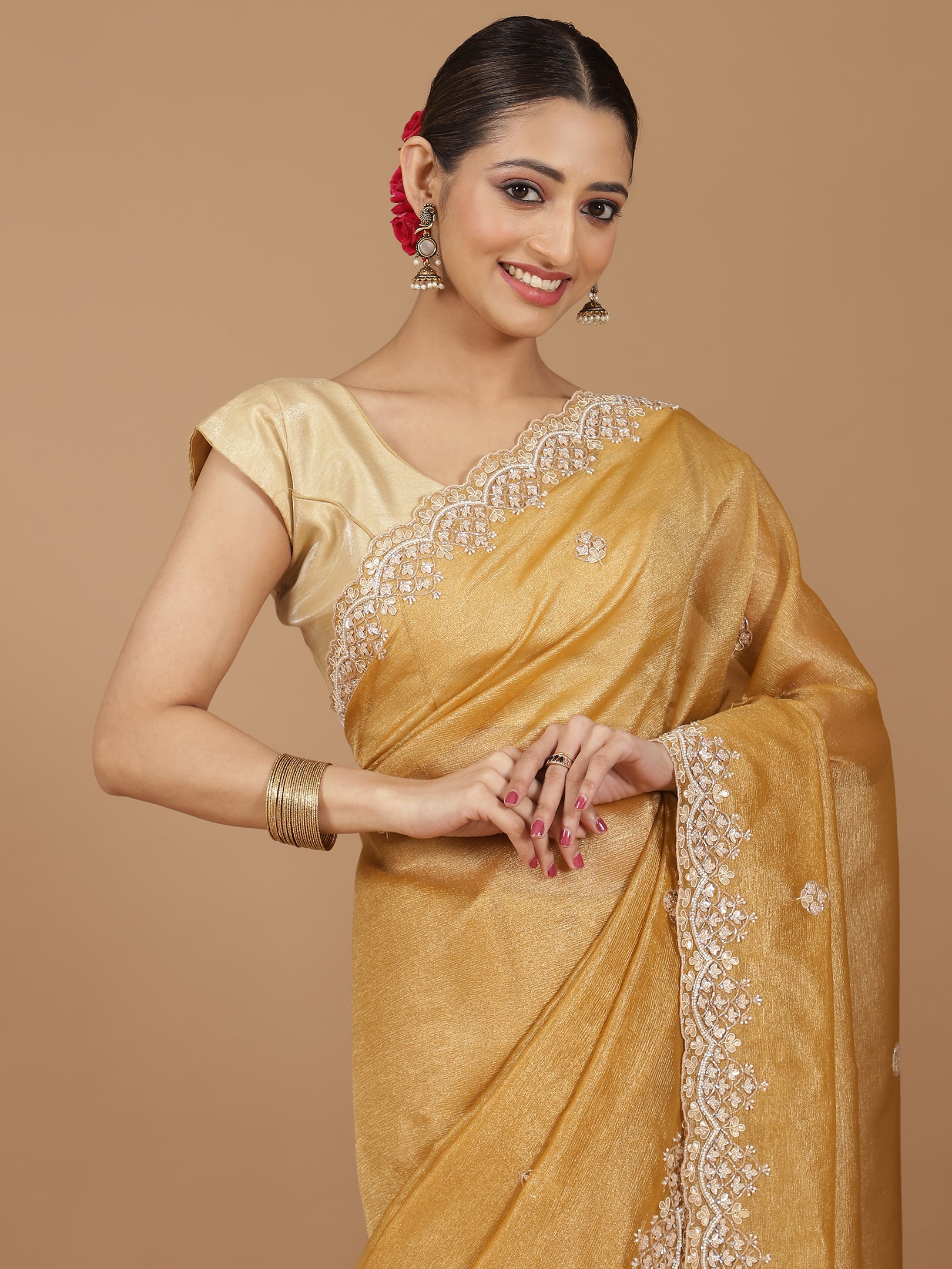 Tissue Silk Saree with Intricate Stonework Border