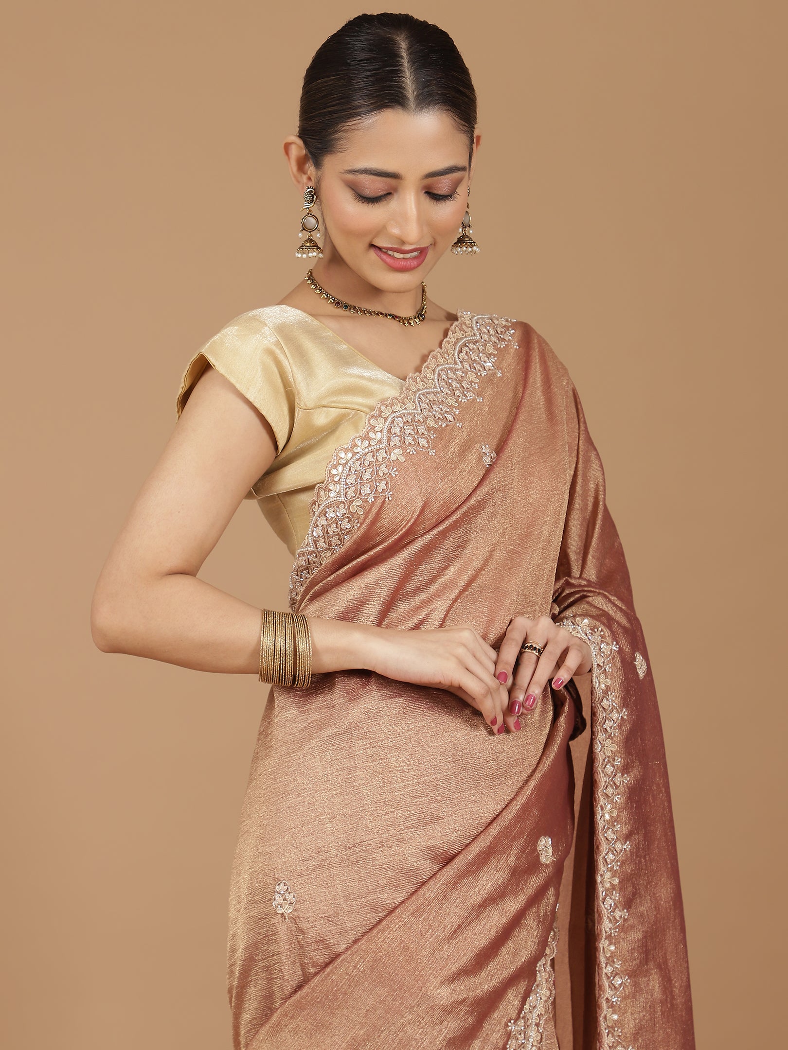 Tissue Silk Saree with Intricate Stonework Border