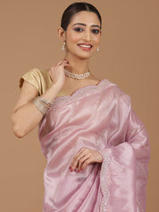 Elegant Pink Satin Silk Saree with Sequin Embroidery