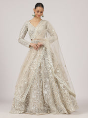 Cream Net Mirror Work Lehenga with Intricate Embroidery