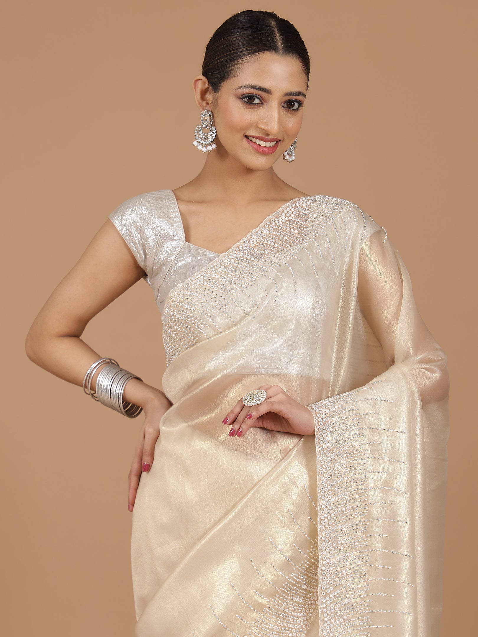 Satin Georgette Saree with Delicate Stone Work